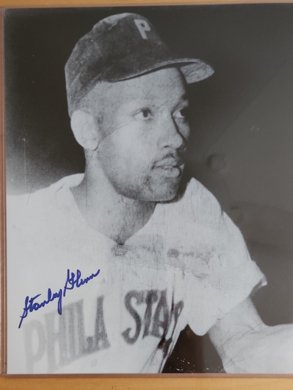Signed Vintage Baseball Photo with 'P' Cap - Black & White, Stanley Glenn 8 X 10